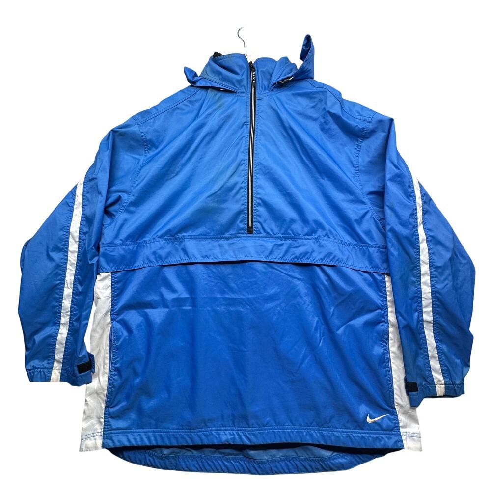 Vintage 90s Nike Blue Hooded 1/2 Zip Anorak Windbreaker Jacket Mens XXL